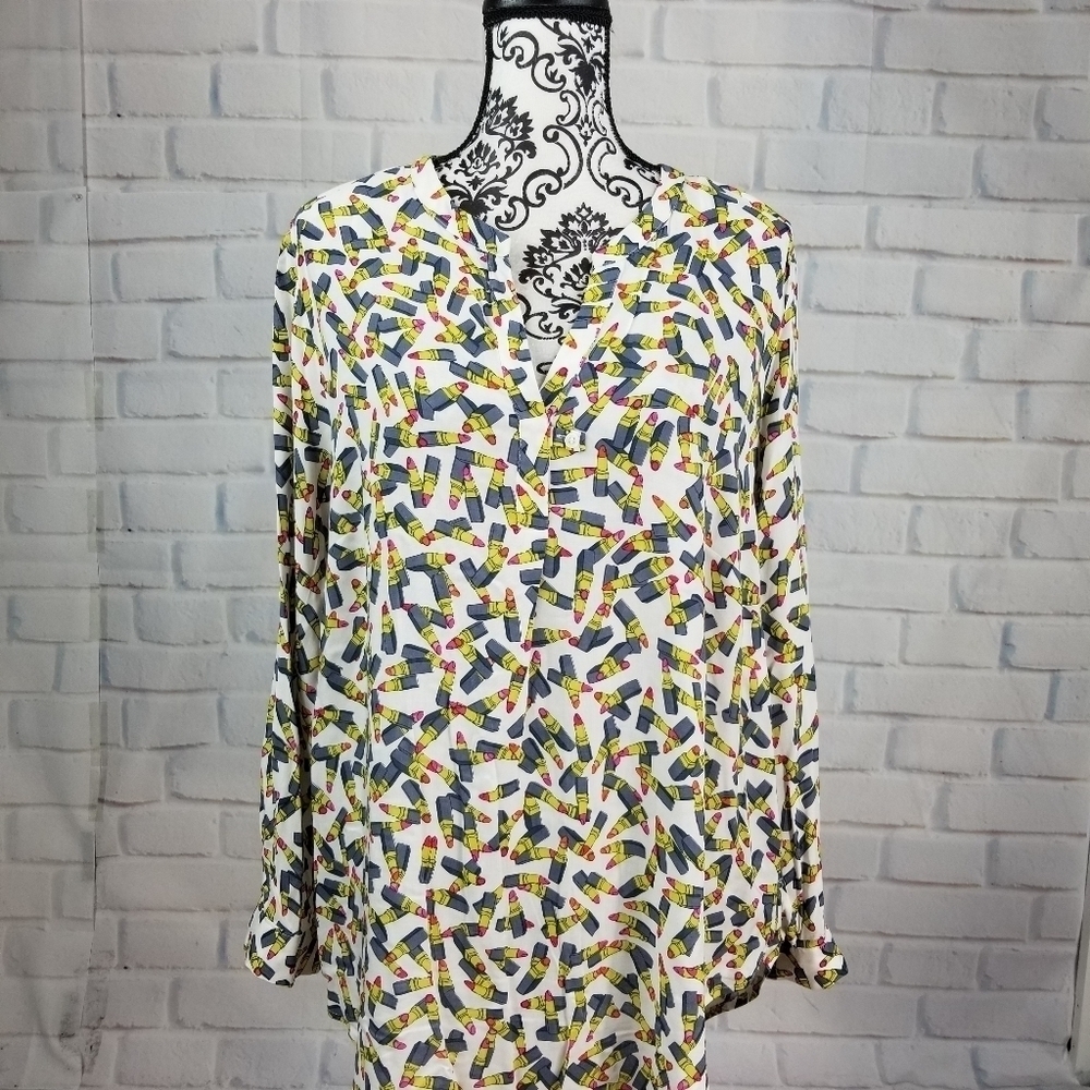 Premise sz 1x long tab sleeve geo print tunic